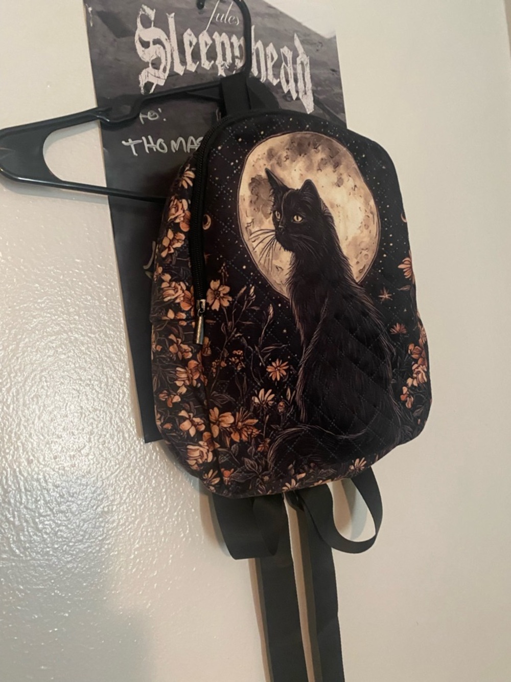 Black Cat Moon Quilted Mini Backpack - Picture 4 of 10